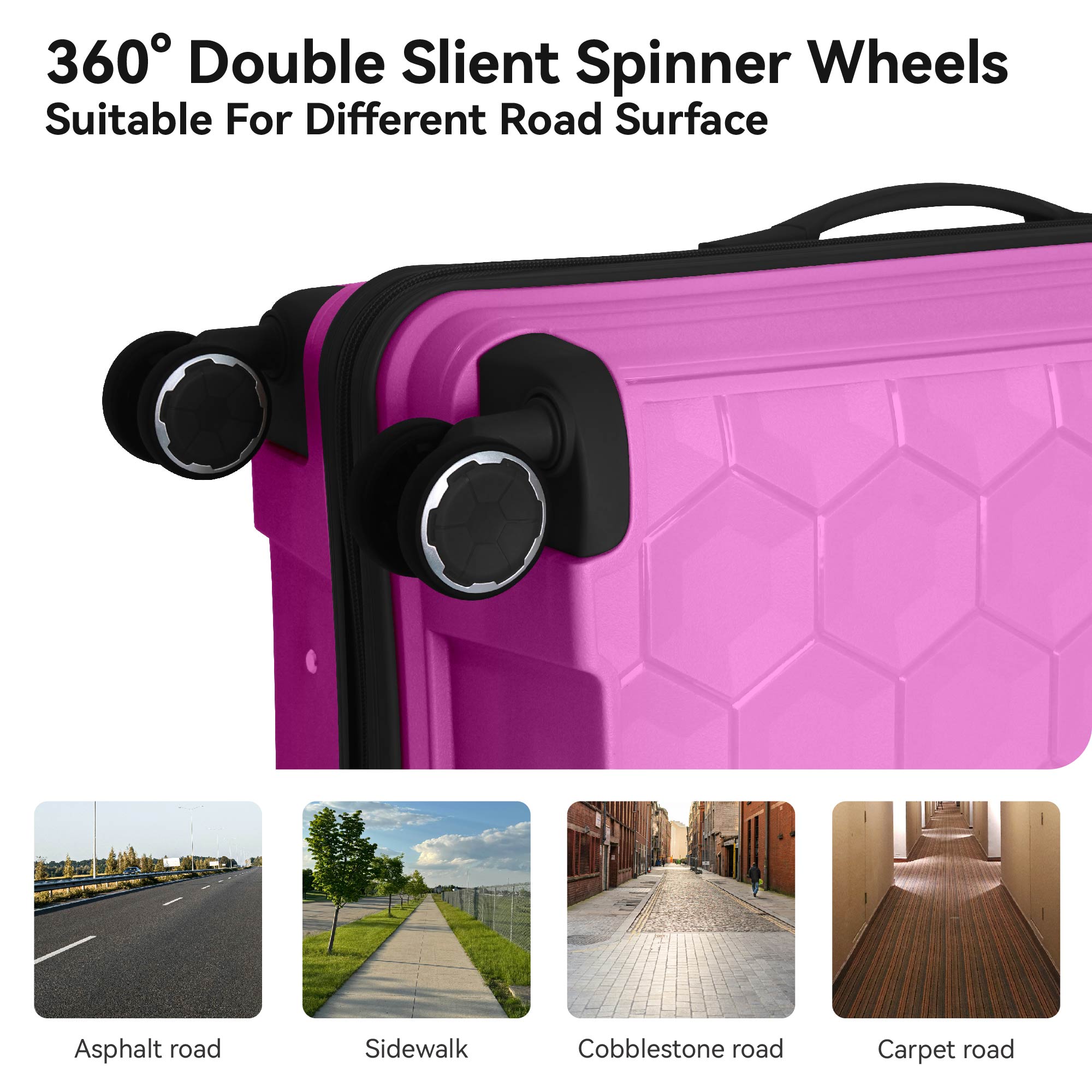 3-Piece Luggage Set Travel Lightweight Suitcases With Rolling Wheels, TSA Lock & Moulded Corner, Carry On Luggages For Business, Trip, (20"/24"/28"), Rose Pink_voghion.com